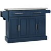 Rolling Kitchen Island with Stainless Steel Top, Kitchen Trolley with 2 Drawers, Cabinets, Towel/Spice/Knife Rack, Blue