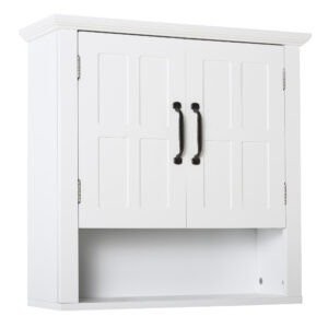 Wall Mount Bathroom Cabinet, Storage Organizer Kitchen Cupboard with 2 Doors and Adjustable Shelf White