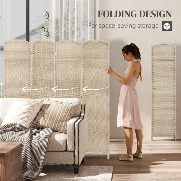 6 Ft Tall Folding Room Divider, 4 Panel Portable Privacy Screen, Hand-Woven Partition Wall Divider, Light Oak