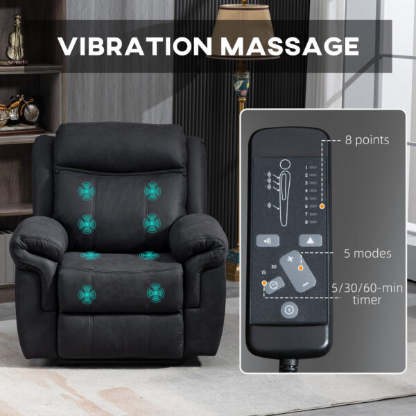 Manual Recliner Chair with Vibration Massage, Side Pockets, Microfibre Reclining Chair Nursing Chair for Living Room, Black