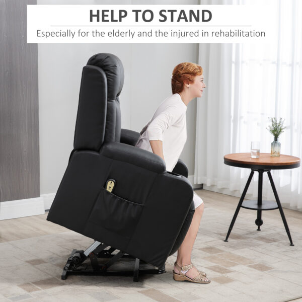 Electric Power Lift Chair for Elderly, PU Leather Recliner Chair with Footrest, Remote Control, Side Pockets and Cup Holders for Living Room, Black
