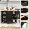 Rolling Kitchen Cart on Wheels with Drop Leaf, Kitchen Island with 3 Drawers, Solid Wood Top and Towel Rack, Black
