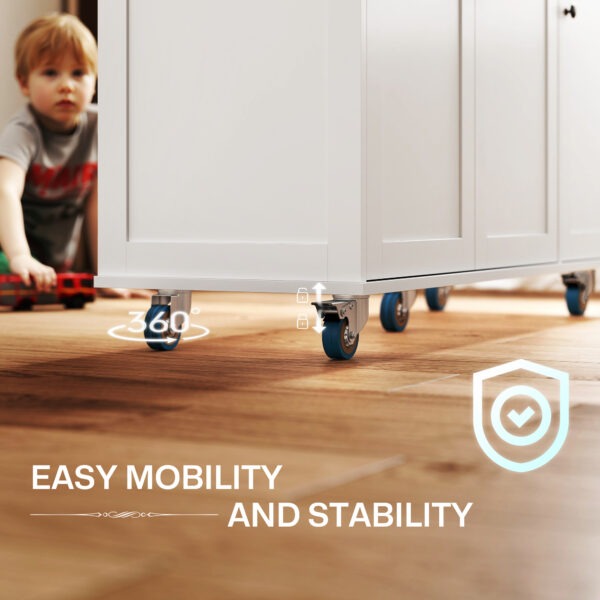 Kitchen Island on Wheels with Drop Leaf, Charging Station, Rolling Kitchen Cart with Wood Top, Adjustable Shelf, White