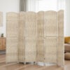 6 Ft Tall Folding Room Divider, 6 Panel Portable Privacy Screen, Hand-Woven Partition Wall Divider, Light Oak