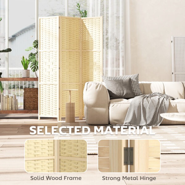 3-Panel Room Divider, 5.6 FT Freestanding Folding Privacy Screen, Partition Wall Divider, Natural Wood