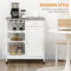 Rolling Kitchen Cart, Bar Cart on Wheels with Wine Rack, Drawer, Open Shelves, Cabinet and Faux Marble Top, Kitchen Island with Storage, White