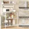 Kitchen Baker's Rack with Power Outlet, Coffee Bar Station with Adjustable Shelves and Hooks, Distressed White