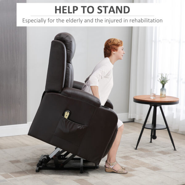 Electric Power Lift Chair, PU Leather Recliner Sofa with Footrest, Remote Control and Cup Holders, Brown
