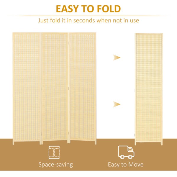 Woven Bamboo Room Divider, 3 Panel Folding Indoor Privacy Screens for Home Office, Natural Wood