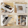 Kitchen Island Cart, Portable Kitchen Island Table with Charging Station, Rubber Wood Drop Leaf, Trash Storage, White
