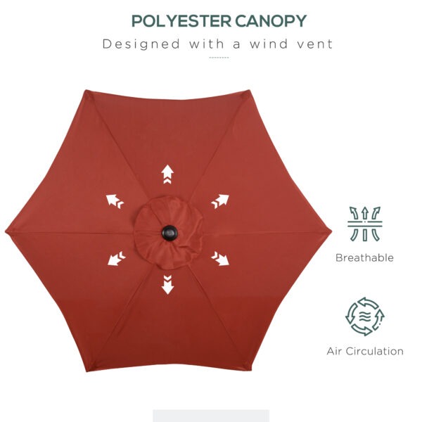 6.6FT Patio Umbrella, Outdoor Parasol with 6 Solid Ribs, Wine Red