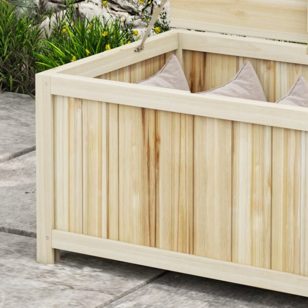 45 Gallon Wooden Storage Box patio Deck Box Bench, Garden Backyard Outdoor Storage Container, Natural