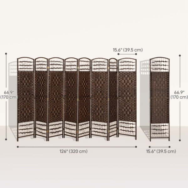 VNYa9a19bbca493e4.jpg 8 Panel Folding Room Divider, Portable Privacy Screen, Wave Fiber Room Partition for Home Office, Brown