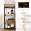 Baker's Rack with Charing Station, Microwave Shelf with Power Outlet, USB Charger and 5 Hooks, Rustic Brown