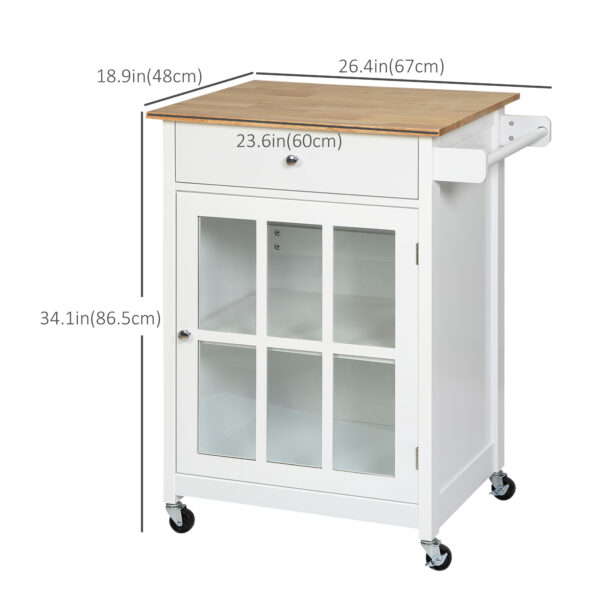 VV1e70194969daa91.jpg Rolling Kitchen Cart with Drawer and Glass Door Cabinet, Kitchen Island on Wheels with Towel Rack, White