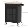 VaG70c19494d459bb.jpg Rolling Kitchen Cart with Drawer and Glass Door Cabinet, Kitchen Island on Wheels with Towel Rack, Black