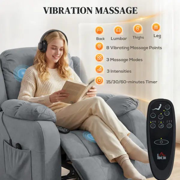 Massage Recliner Chair with Quiet Brushless Motor Pet-Friendly Fabric Power Recliner with 2 Memory Positions Grey