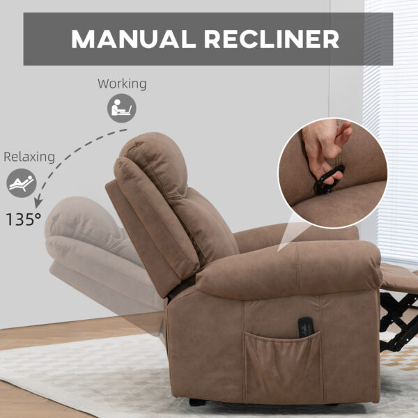 Manual Recliner Chair with Vibration Massage, Side Pockets, Microfibre Reclining Chair Nursing Chair for Living Room, Brown