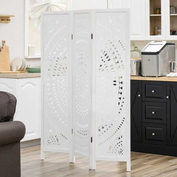 3 Panel Room Divider, 5.6 Ft Tall Portable Folding Privacy Screen, Wood Partition Wall Divider for Home Office, White