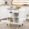 Rolling Kitchen Cart, Bar Cart on Wheels with Wine Rack, Drawer, Open Shelves, Cabinet and Faux Marble Top, Kitchen Island with Storage, White