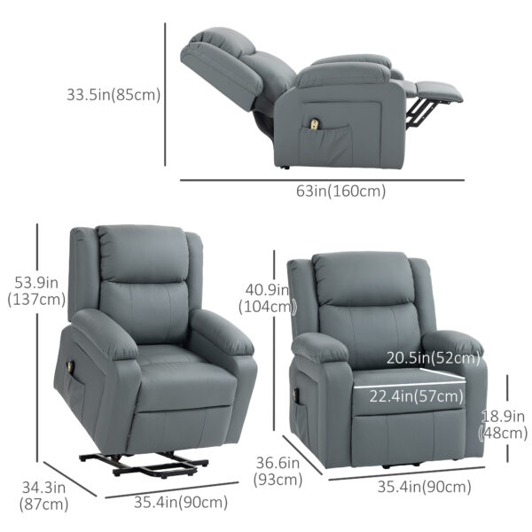Lift Chair for Seniors, PU Leather Upholstered Electric Recliner Chair with Remote, Side Pockets, Quick Assembly, Grey