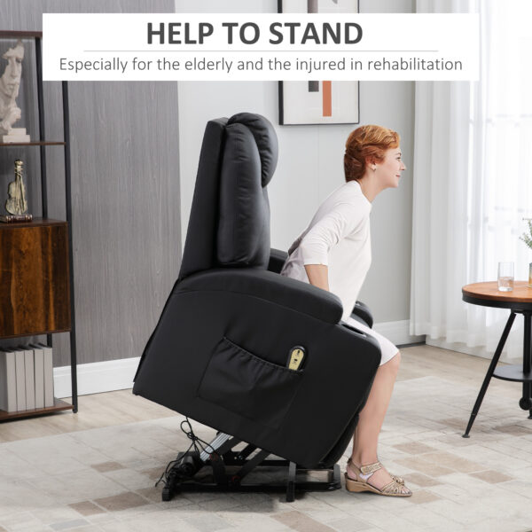 Power Lift Recliner Chair for Elderly, PU Leather Lift Chair with Footrest, Remote Control, Side Pockets and Cup Holders, Reclining Sofa for Living Room, Black