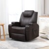 Massage Recliner Chair, Swivel Nursery Rocker Chair, Manual Reclining Sofa with 8 Vibration Points, PU Leather, Cup Holders, Side Pockets, for Living Room, Brown