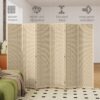 Woven Bamboo Room Divider, 6 Panel Folding Indoor Privacy Screens for Home Office, Natural Wood