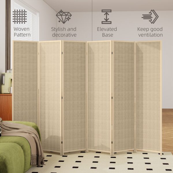 Woven Bamboo Room Divider, 6 Panel Folding Indoor Privacy Screens for Home Office, Natural Wood