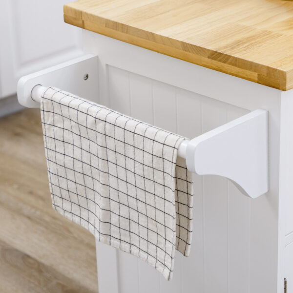 Rolling Kitchen Island with Storage, Utility Kitchen Island Cart with Drawer, Cabinets, Towel Rack and Rubber Wood Top