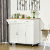 WfU2ce194961e05e2.jpg Kitchen Cart with Storage, Rolling Kitchen Island on Wheels with Bamboo Countertop, Drawers, Cabinets, 3 Doors, White