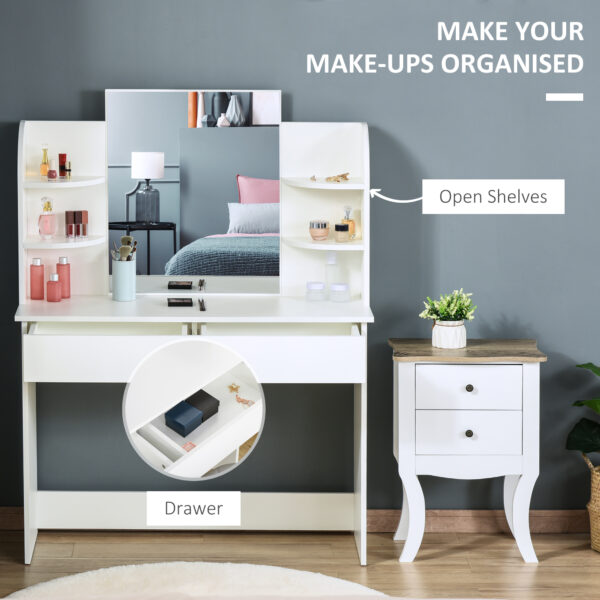 Wot34318df431e0ae.jpg Vanity Table, Makeup Vanity with Open Shelves and Drawer, Dressing Table for Bedroom, White
