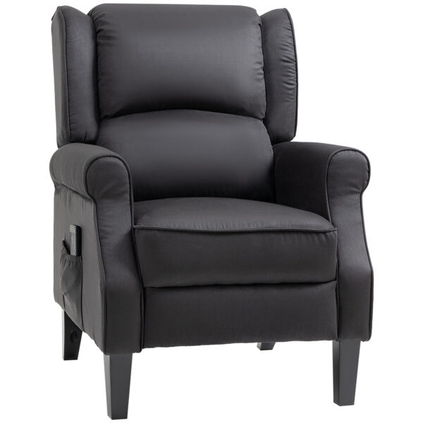 Massage Recliner Chair for Living Room, Push Back Recliner Sofa, Suede Wingback Reclining Chair with Extendable Footrest, Wood Legs, Remote Control, Side Pockets, Black
