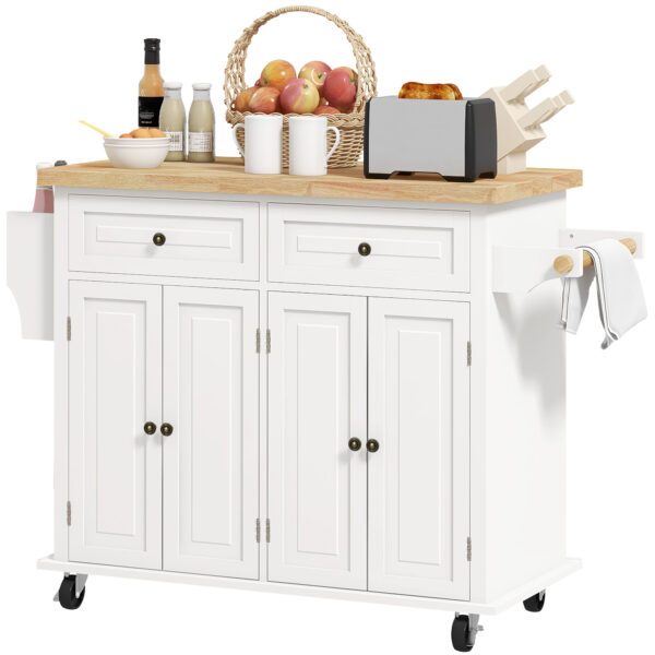 Ww0eba19495c2eedf.jpg Kitchen Island with Storage, Rolling Trolley Cart with Rubber Wood Top, Spice Rack, Towel Rack, Cream White