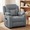 Massage Recliner Chair with Quiet Brushless Motor Pet-Friendly Fabric Power Recliner with 2 Memory Positions Grey