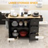Kitchen Island on Wheels, Kitchen Cart with Drop Leaf, Drawers, Black