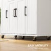 Modern Rolling Kitchen Island Cart with Drawers, Natural Wood Top, Towel Rack, Door Storage Cabinet, White
