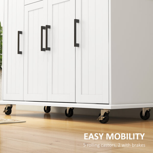 Modern Rolling Kitchen Island Cart with Drawers, Natural Wood Top, Towel Rack, Door Storage Cabinet, White