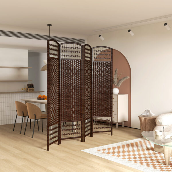 XMk549197410e74ab.jpg 4 Panel Folding Room Divider, Portable Privacy Screen, Wave Fiber Room Partition for Home Office, Brown