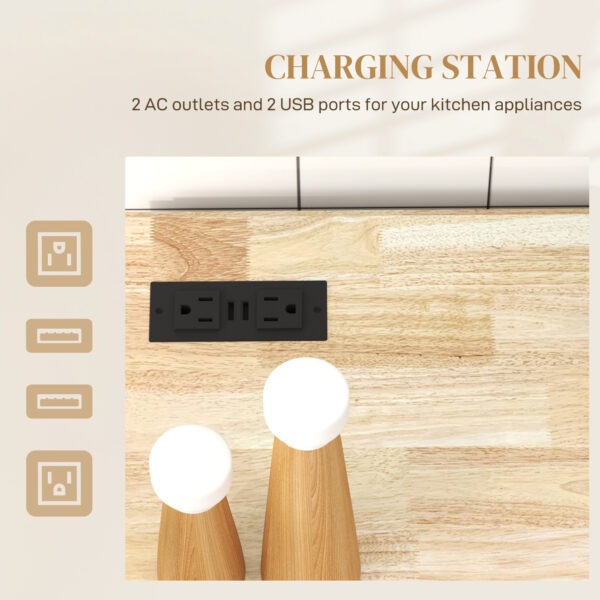 Kitchen Island with Power Outlet and Drop Leaf, Rolling Kitchen Cart with 2 Drawers and Adjustable Shelves, Black