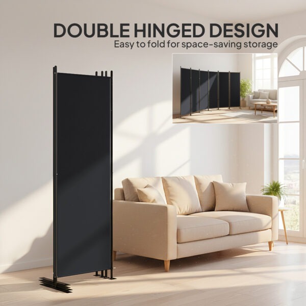 6 Panel Room Divider, 6 Ft Folding Privacy Screen, Portable Freestanding Partition Wall Divider, Black