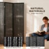 Folding Privacy Screen, 3 Panel Room Divider, Freestanding Partition with Handwoven Bamboo and Pine Wood Frame, Black