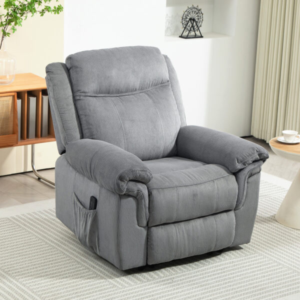 Manual Recliner Chair with Vibration Massage, Side Pockets, Corduroy Reclining Chair for Living Room, Grey