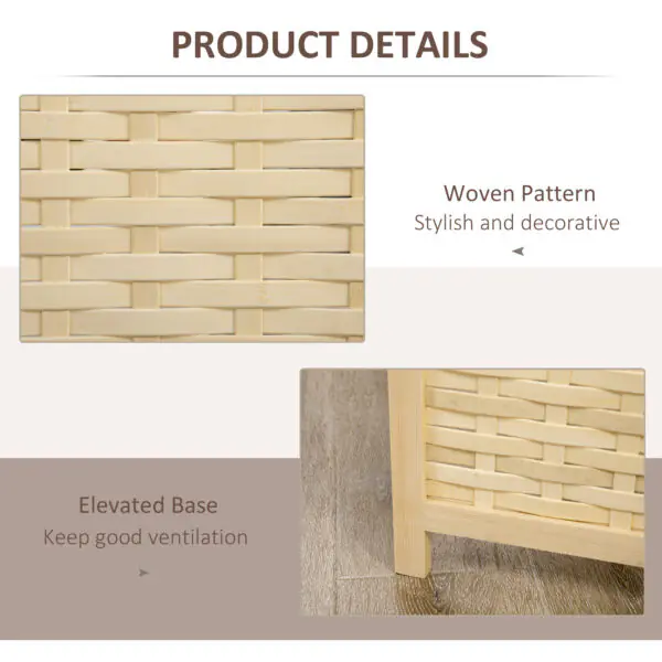 4-Panel Room Divider, 5.6 FT Bamboo Freestanding Folding Privacy Screen for Indoor Bedroom Office, Natural Wood