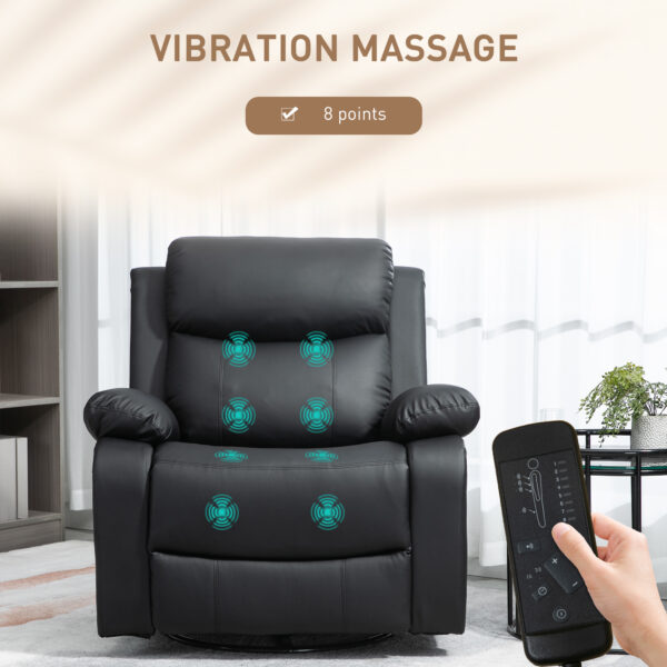 PU Leather Reclining Chair with Vibration Massage Recliner, Swivel Base, Rocking Function, Remote Control, Black