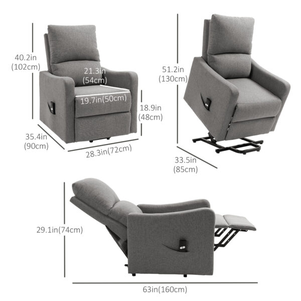 Electric Lift Recliner Chair Rising Power Chaise Lounge Fabric Sofa with Remote Control & Side Pocket for Living Room