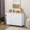 Rolling Kitchen Island with Storage, Utility Kitchen Island Cart with Drawer, Cabinets, Towel Rack and Rubber Wood Top