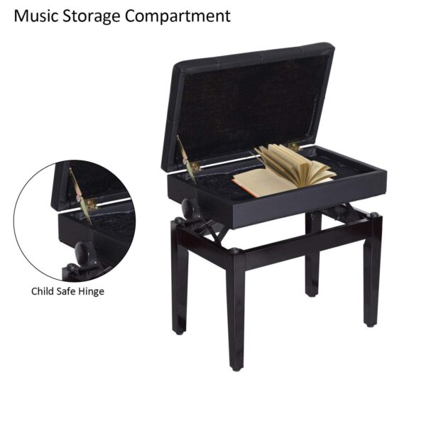 Adjustable Piano Bench with Storage and Soft PU Leather Padded, with Enough Music Storage Design, Black