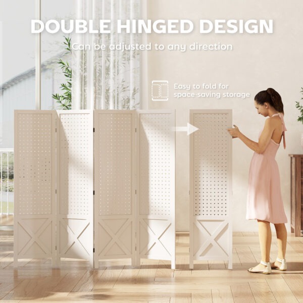 Ytm35619c52979301.jpg 56.9" 4 Panel Wooden Room Divider with Pegboard Display, Folding Privacy Screen for Home Office, White