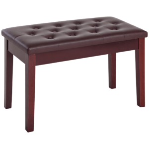 Faux Leather Padded Double / Duet Piano Bench w/ Music Storage - Brown